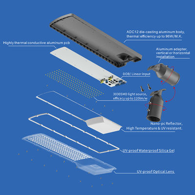 ضوء الشارع LED عالي الوضوح IP66 مقاوم للماء مع 3000K-6500K درجة حرارة اللون القابلة للتعديل للطرق السريعة ومواقف السيارات