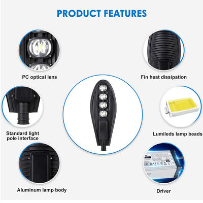 مصباح شارع LED عالي الطاقة 50 واط - 250 واط مع تصنيف IP66 لمقاومة الماء وكفاءة 120 لومن/واط