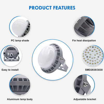 مصباح إضاءة صناعي مرتفع مقاوم للماء IP65 مع درجة حرارة لون 5500-6500K وهيكل من الألومنيوم والزجاج المقسى