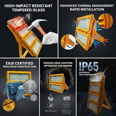 ATEX Ex db mb IIb T6 600W LED كشاف ضوء مقاوم للانفجار LUMILEDS LM-80 72000LM IP65 إضاءة خطرة بمساحة كبيرة