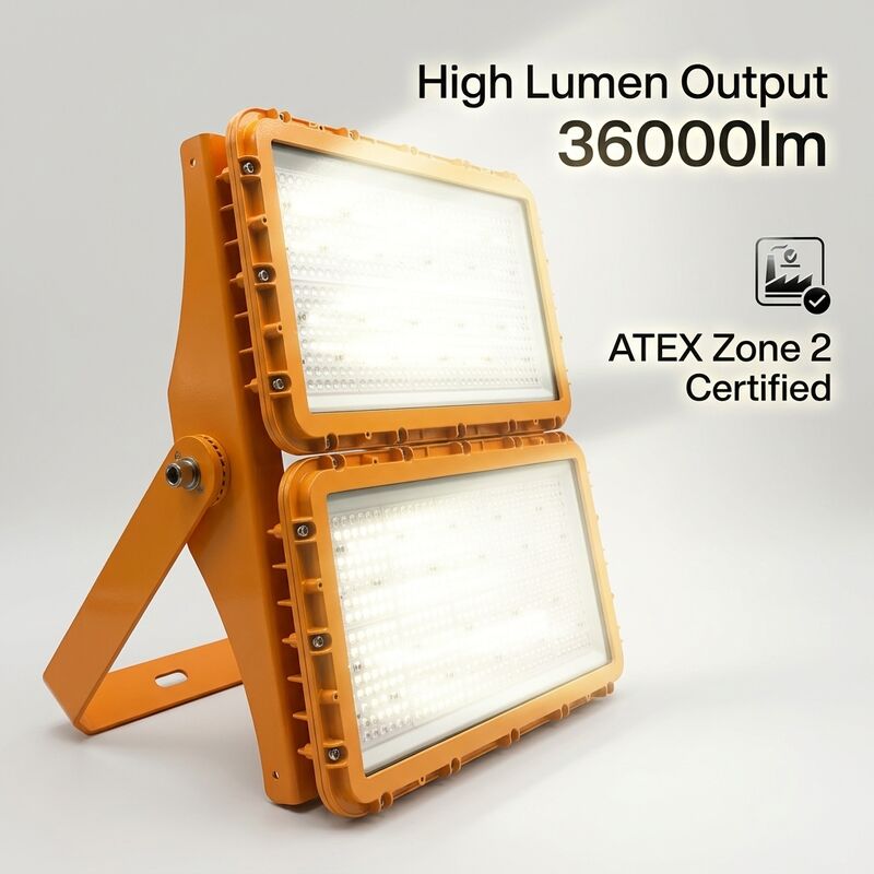 300W LED Explosion Proof Flood Light 90° Boom Mount Wide Area Tank Farm Grey ATEX IIB T6 IP65 RFEPL8280 Lighting